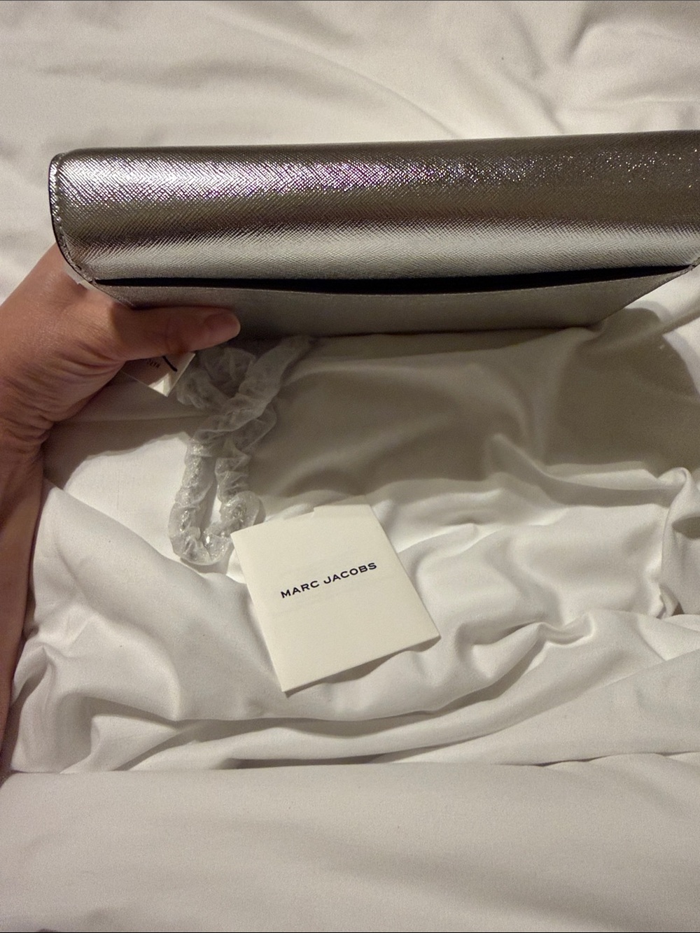 NWT Marc Jacobs Metallic Silver Wallet on Chain Crossbody Bag - Picture 10 of 12